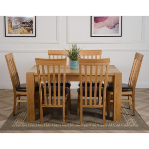 ChunKy Oak : Bàn Ăn 1m6 + 6 Ghế ( 5 Nan - Mặt Nệm )